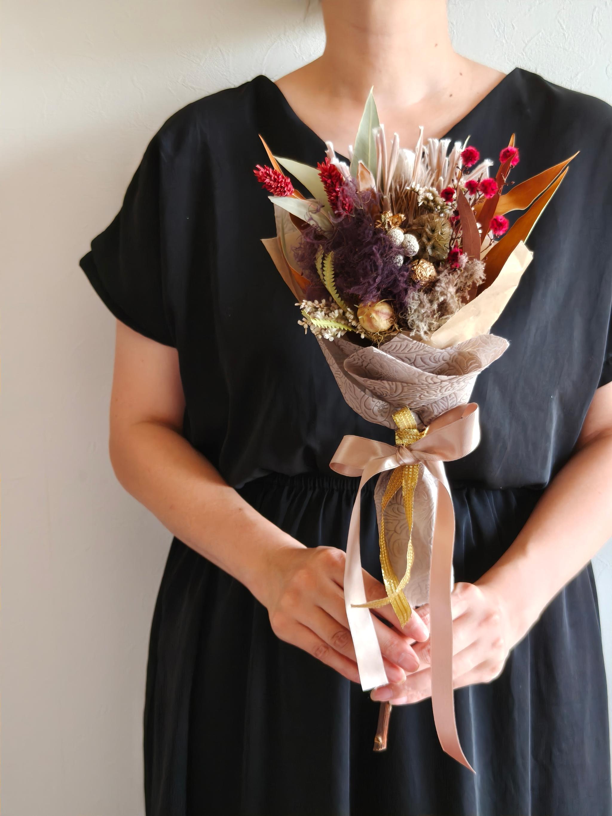 プロテアとスモークツリーのミニブーケスワッグ　壁掛けインテリア　ドライフラワー | 2枚目